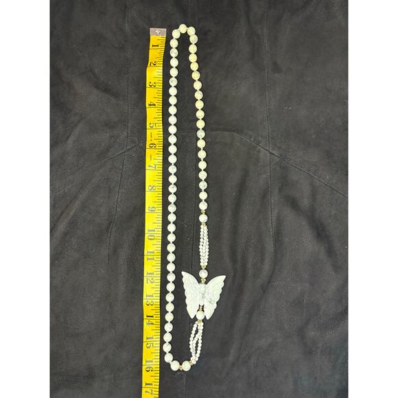 Natural White  Howlite Quartz Beaded Butterfly Necklace - Picture 4 of 5